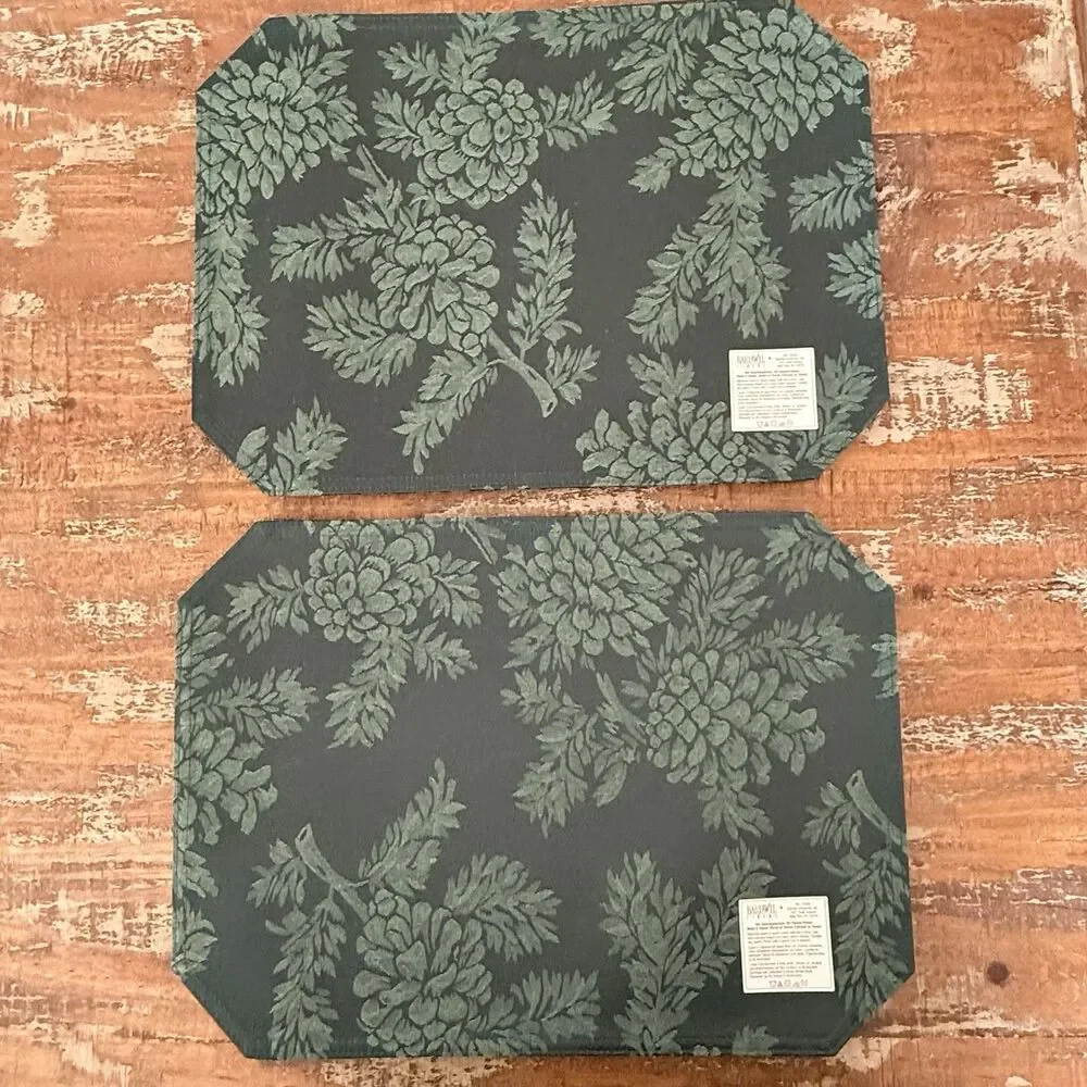 Bardwil Linens 8 Piece Set Green Pinecone Leaf Placemats 18x13 New